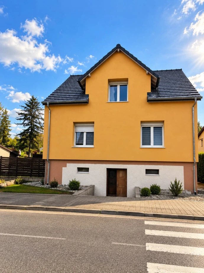 Rénovation extérieure d'une maison individuelle avec façade jaune